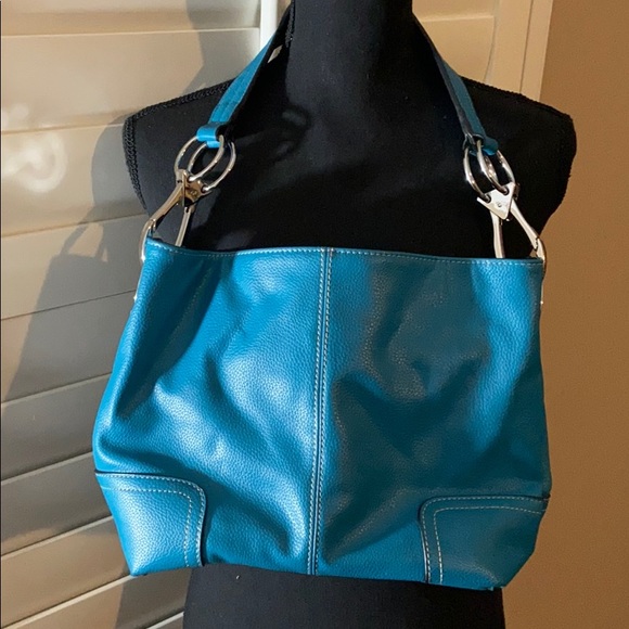 Handbags - Teal Purse with Shoulder Strap Silver Hardware